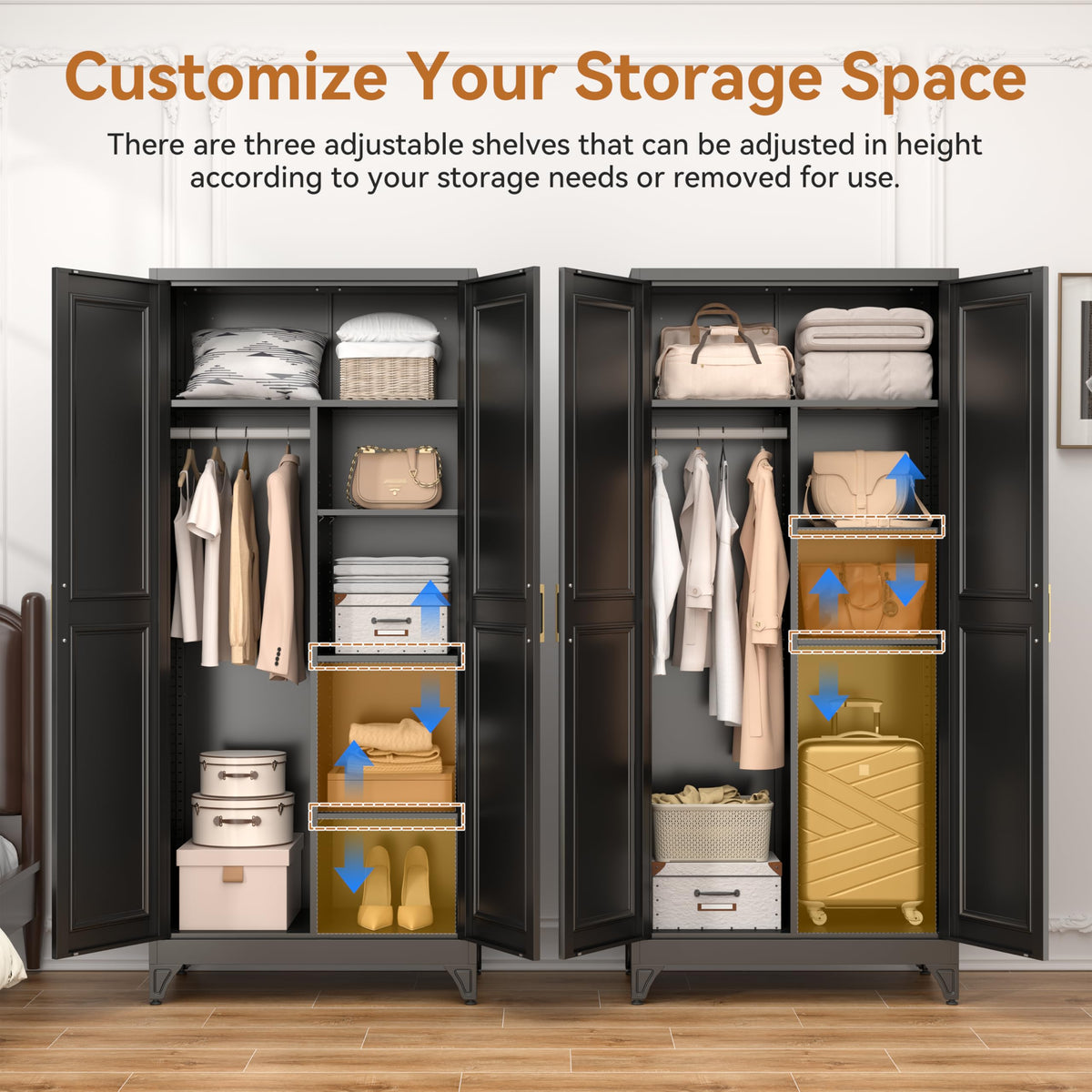 Metal Armoire Wardrobe Closet, 71" Tall Wardrobe Cabinet with 2 Doors