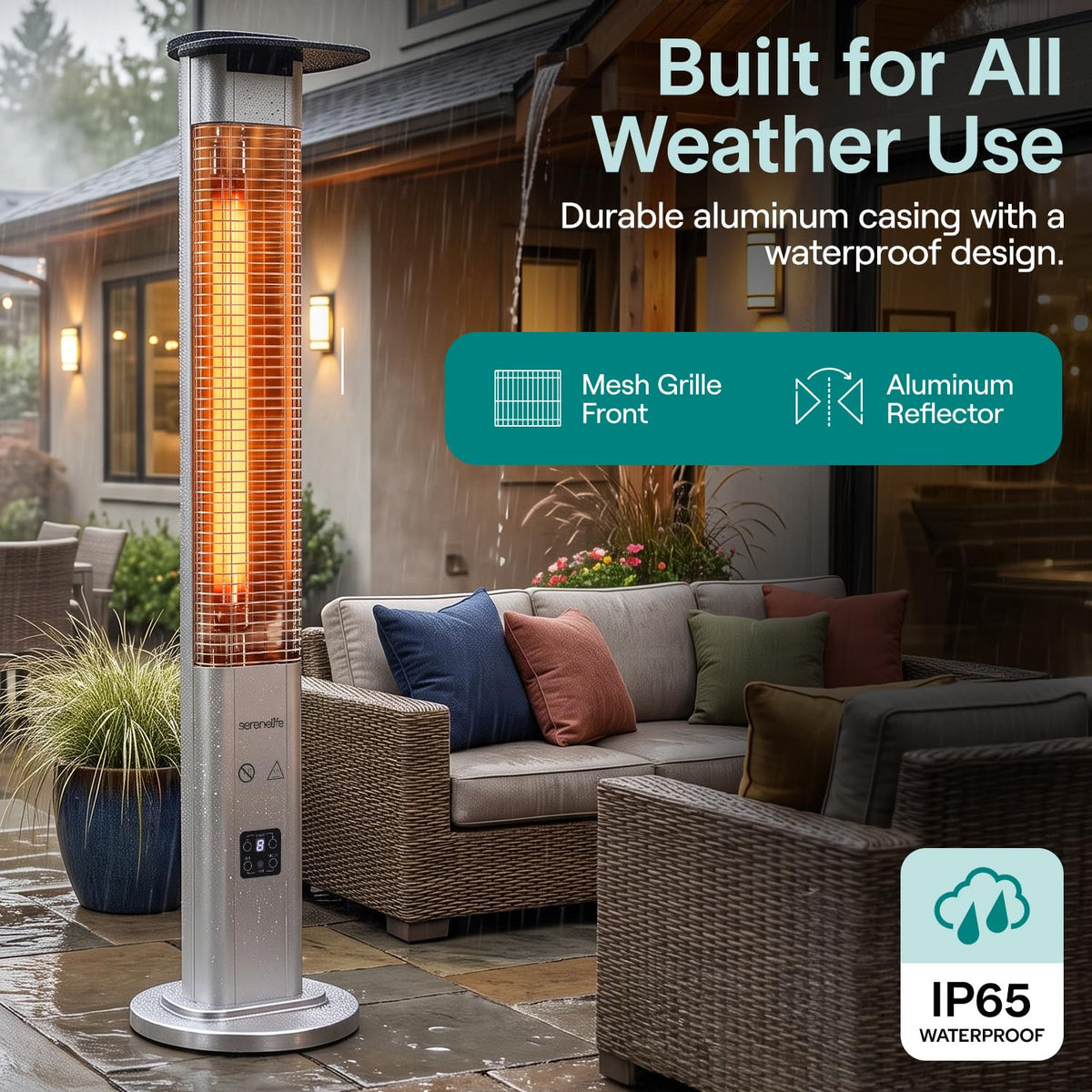 Outdoor Electric Patio Heater - 900W Infrared Heater with Remote, Aluminum Reflector, Waterproof Design, IP65