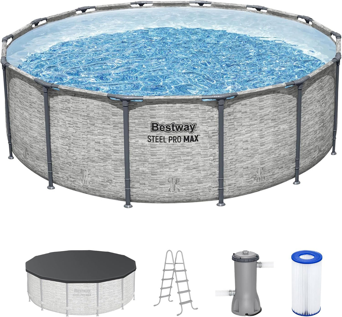 Steel Pro MAX 14' x 48" Above Ground Pool, Round Metal Frame Outdoor Swimming Pool Set with Filter Pump, Ladder, and
