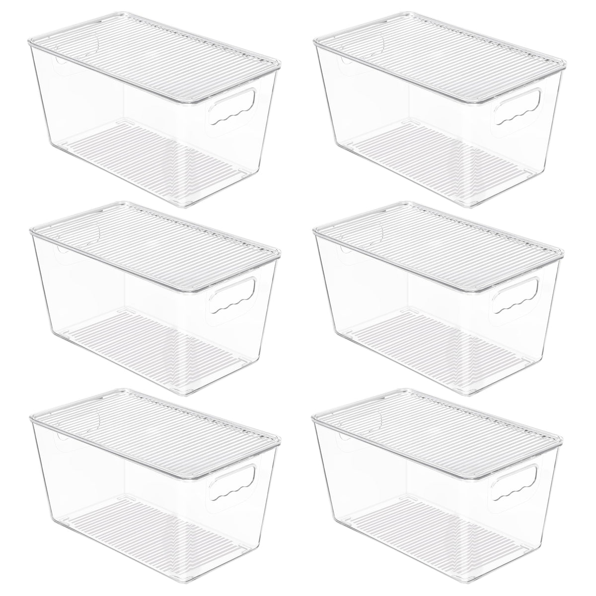 6 Pack Clear Stackable Storage Bins with Lids and Handles, Medium