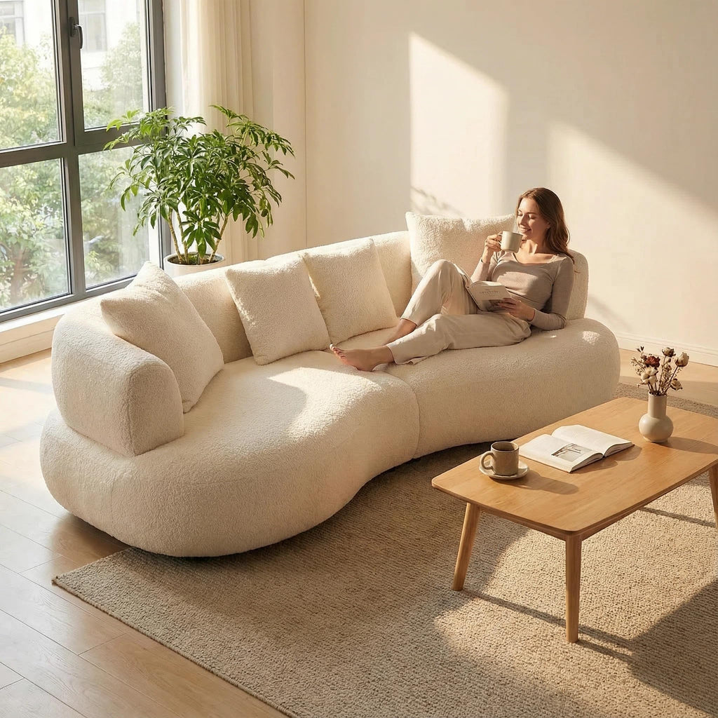Curved Sectional Sofa, 102.36", 4-Seater, Boucle Fabric, Modern, Cream