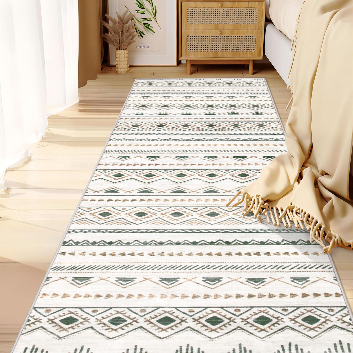 Runner Rug Boho Geometric Area Rugs: Washable Kitchen Entryway Rug, Soft Non Slip Moroccan Long Hallway Rugs