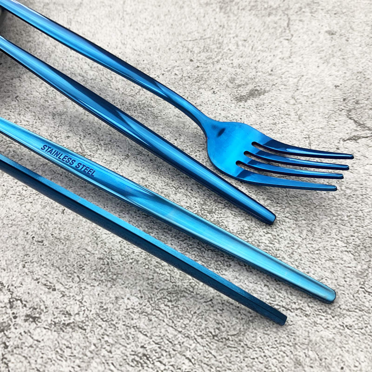Silverware Set, Mirror Polished Blue Flatware Cutlery Service for 4, Shiny Finish 24-Piece Stainless Steel Utensil