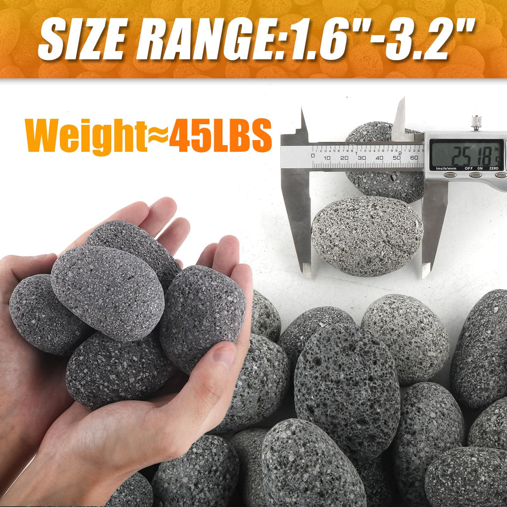 45 Lb Lava Rocks for Fire Pit, 2"-3" Natural Pebbles Tumbled Lava Rock, Round Fire Pit Rocks for Portable Fireplaces