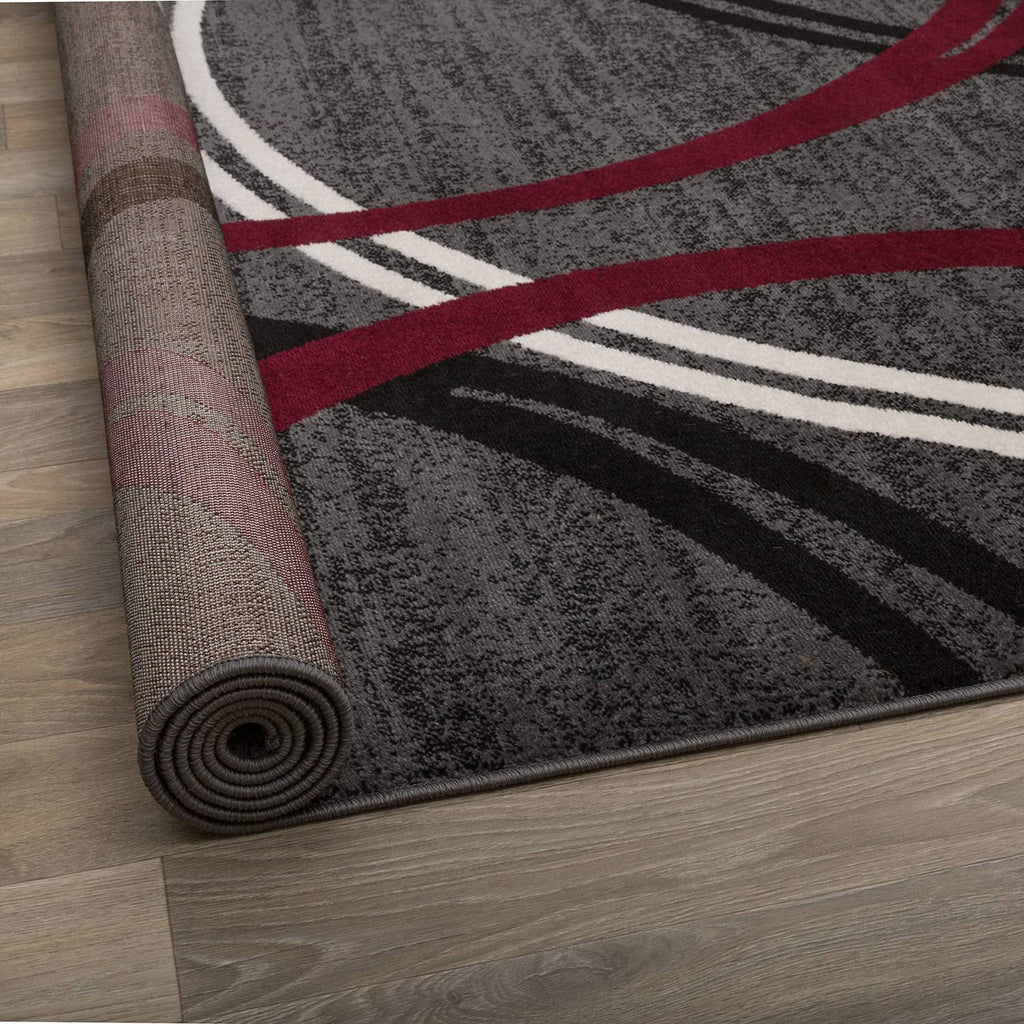 Wavy Circles Modern Non-Shedding Runner Rug Red 2'7" x 8'