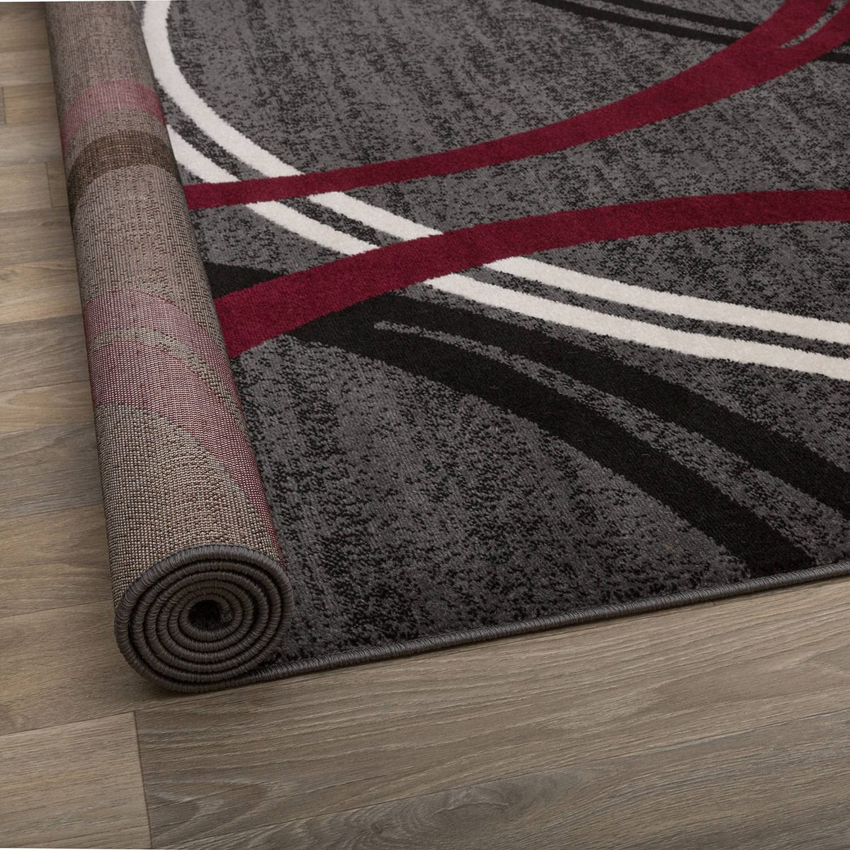 Wavy Circles Modern Non-Shedding Runner Rug Red 2'7" x 8'