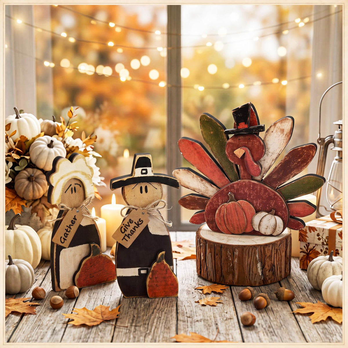 3 Pcs Thanksgiving Turkey Decorations Fall Pilgrim Table Signs