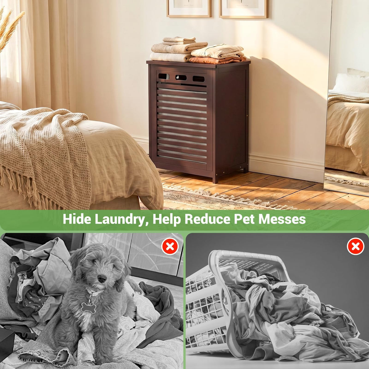 Bamboo Tilt Out Laundry Hamper Cabinet with 15.5Gal Removable Bag, Espresso