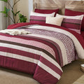 Burgundy Striped Patchwork King Comforter Set, 7-Piece Boho Set