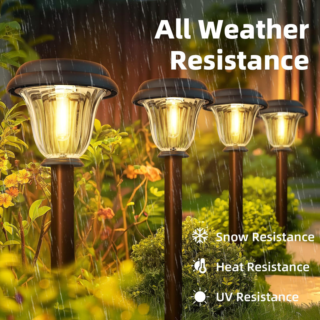 8 Pack Solar Lights Outdoor, Stainless Steel Glass Solar Pathway Lights, Auto On/Off Long-Lasting Waterproof Garden