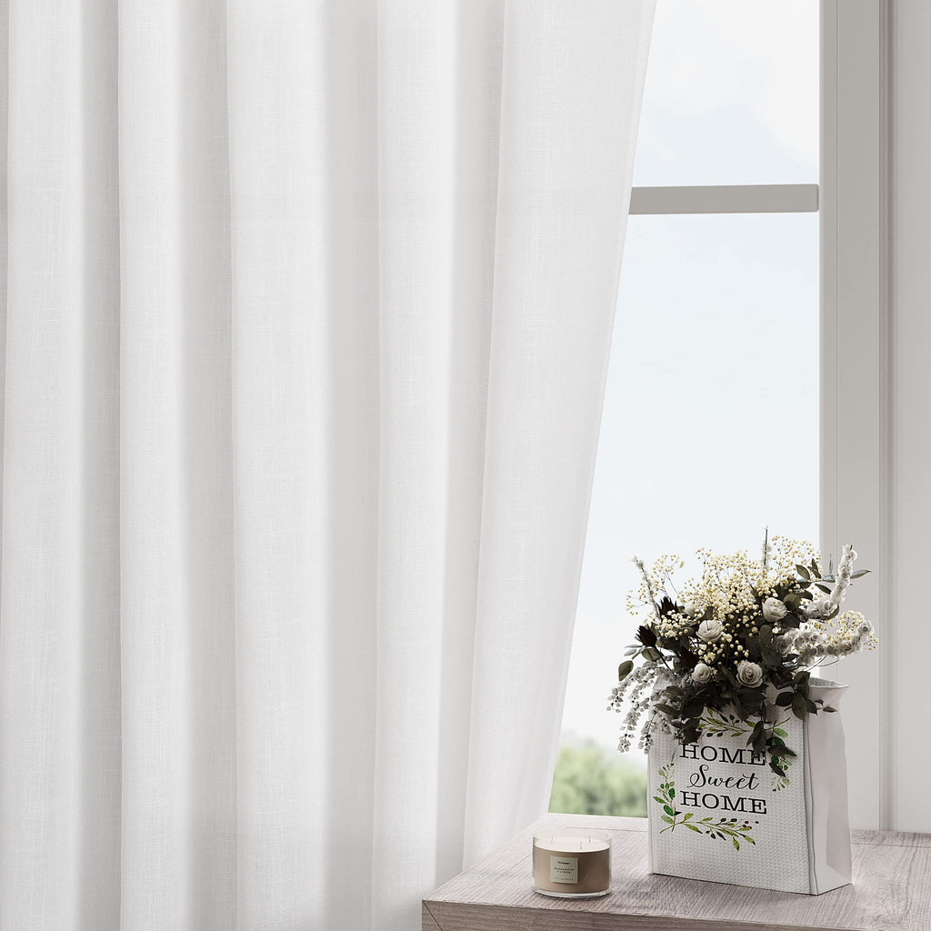 White Linen Curtains 83 Inch Length 2 Panels Set Back Tab Rod Pocket Semi Sheer Window Curtain Drapes Neutral Rustic