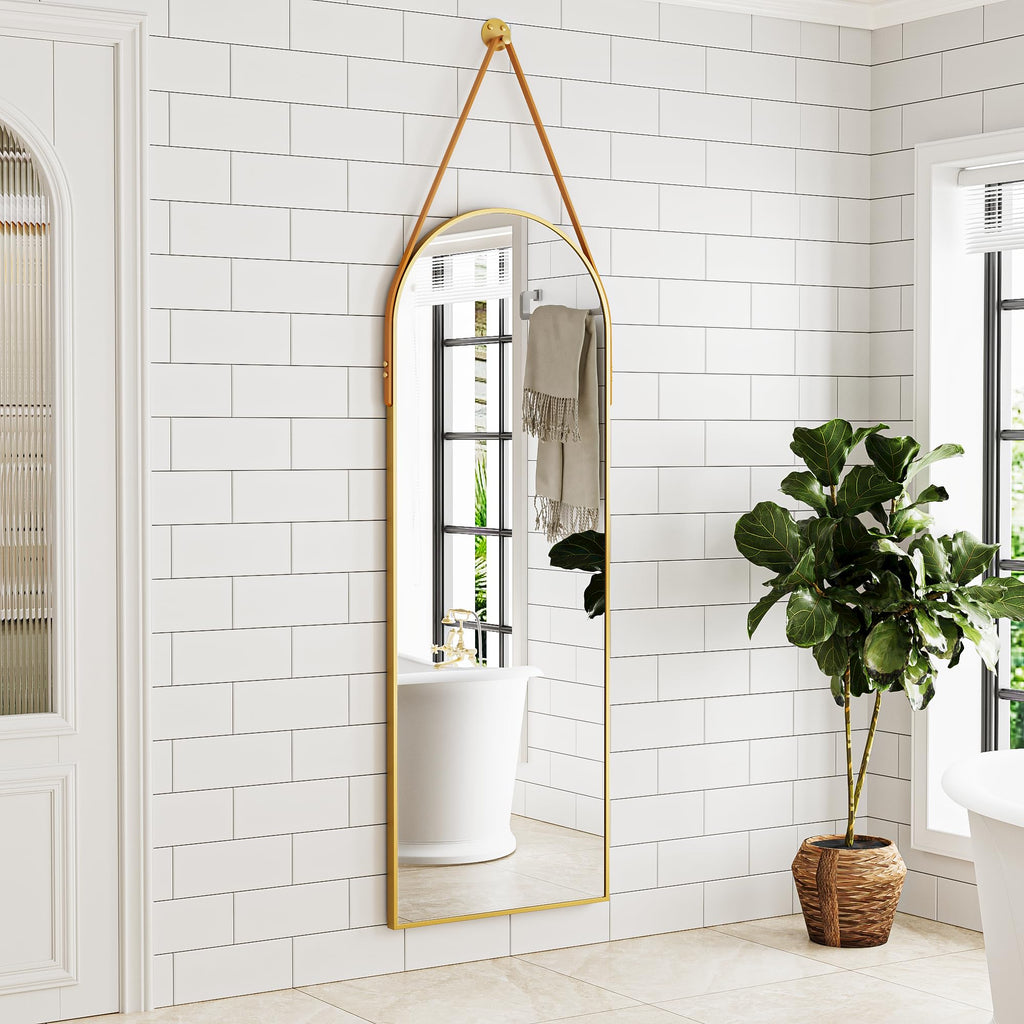 Full Length Mirror Wall Mounted, 48"x16" Arch Hanging Mirror (Gold)