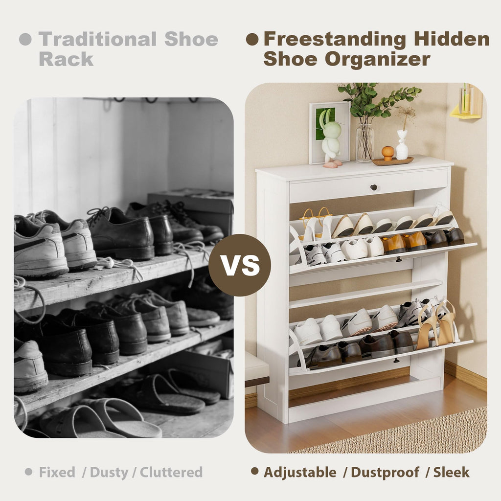 Shoe Cabinet, Hidden Shoe Storage Cabinet with 2 Flip Drawers