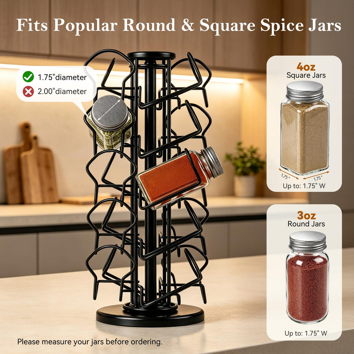 Rotating Spice Rack Organizer for Countertop, 360°Spinning Spice Organizer