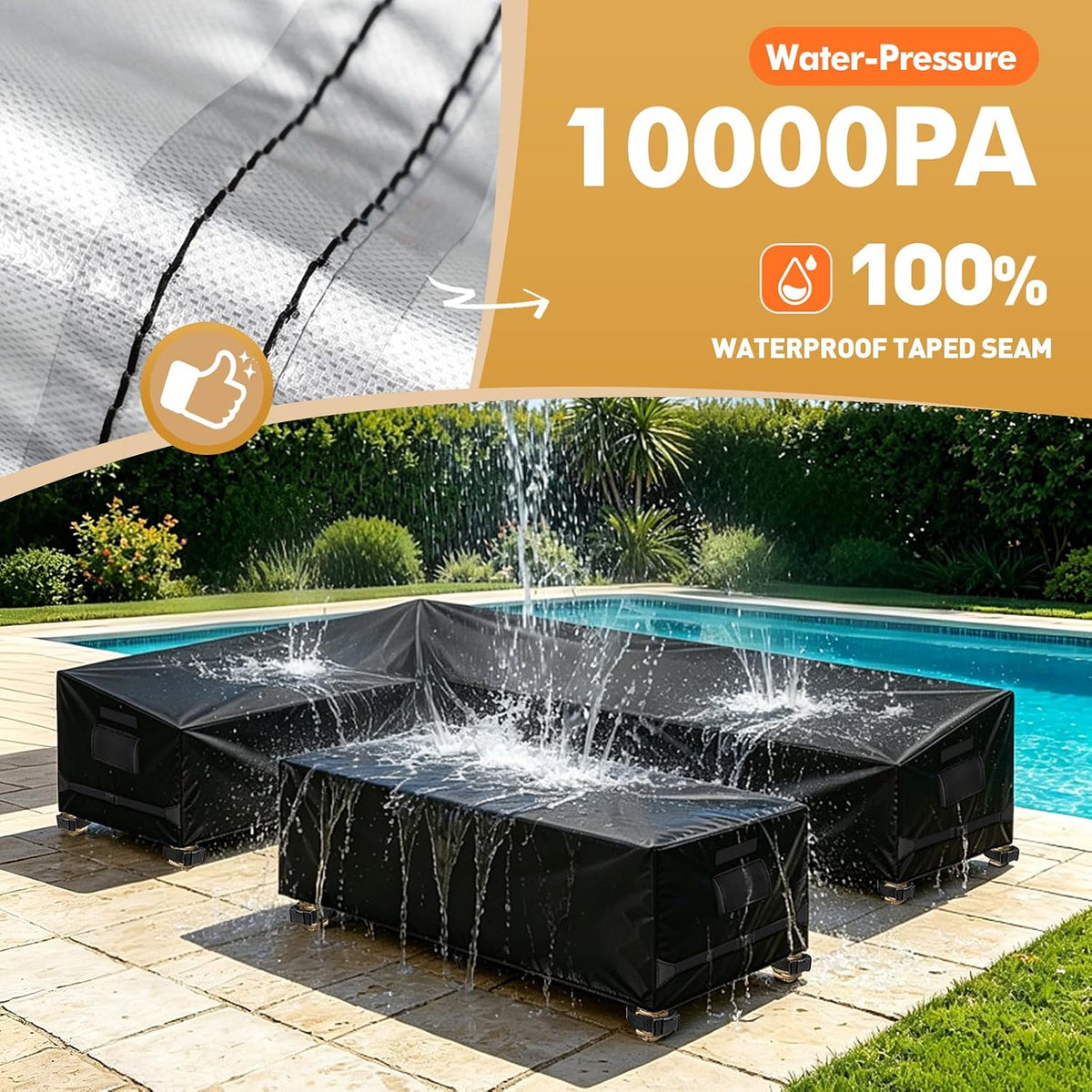 Outdoor Sectional Patio Furniture Covers, L-Shaped, 85x110in, Black | 2PCS waterproof cover for sofa and table, UV