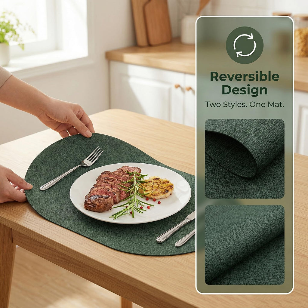 Faux Leather Oval Placemats Set of 12, Green