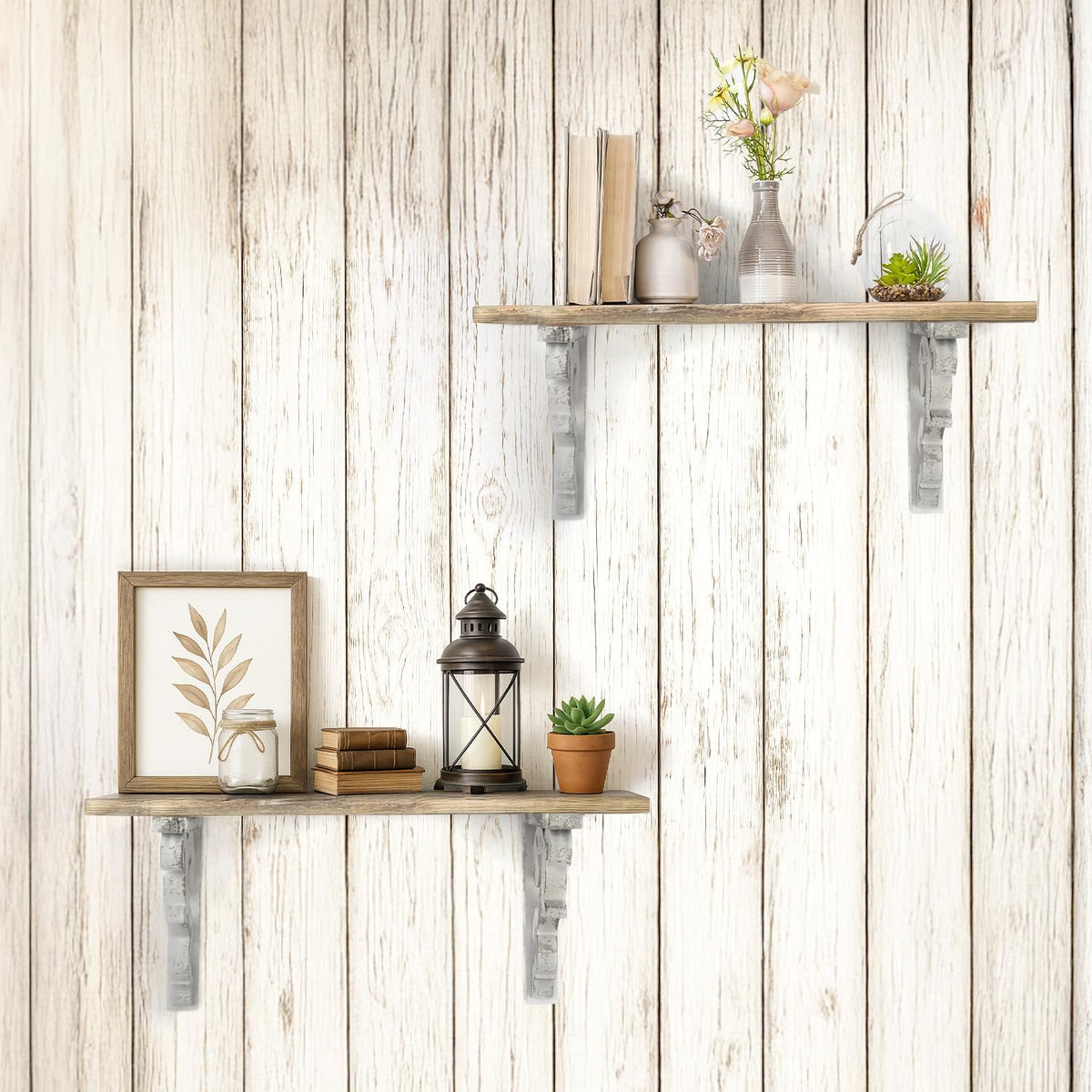 Set of 2 Corbel Shelf Brackets - Vintage Decorative Shelving & Storage - Rustic Farmhouse Decor & More (Gray, 12"x2