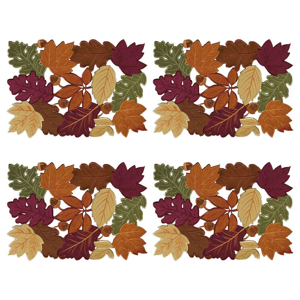 4 PCS Thanksgiving Placemats for Dining Table, 13 x 19 Inch Set of 4 Embroidered Maple Leaves Table mats for Fall