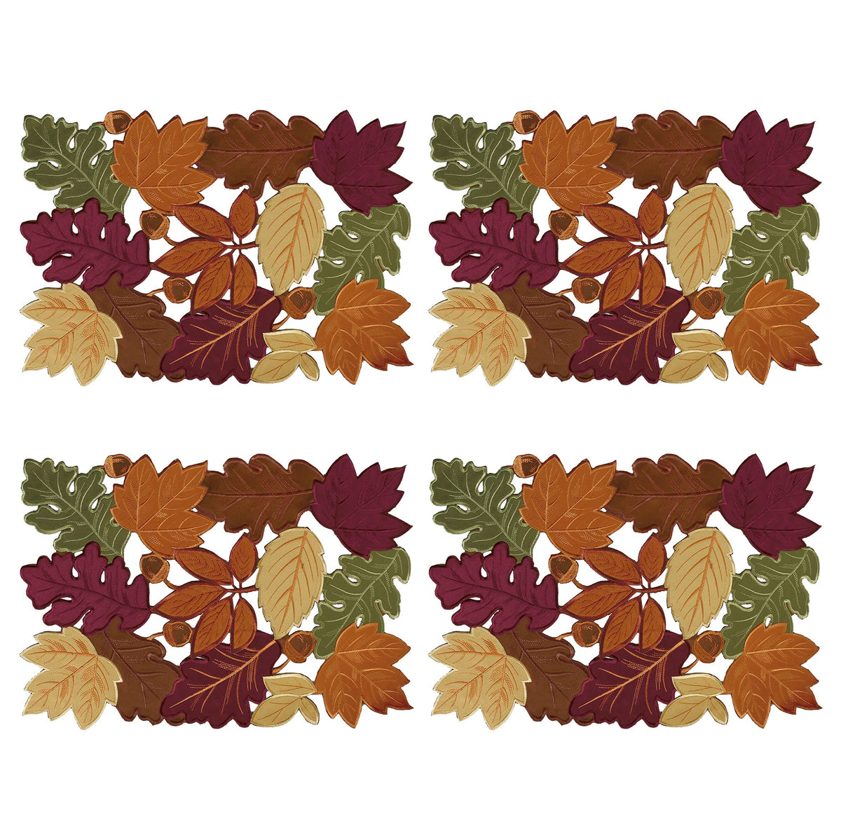 4 PCS Thanksgiving Placemats for Dining Table, 13 x 19 Inch Set of 4 Embroidered Maple Leaves Table mats for Fall