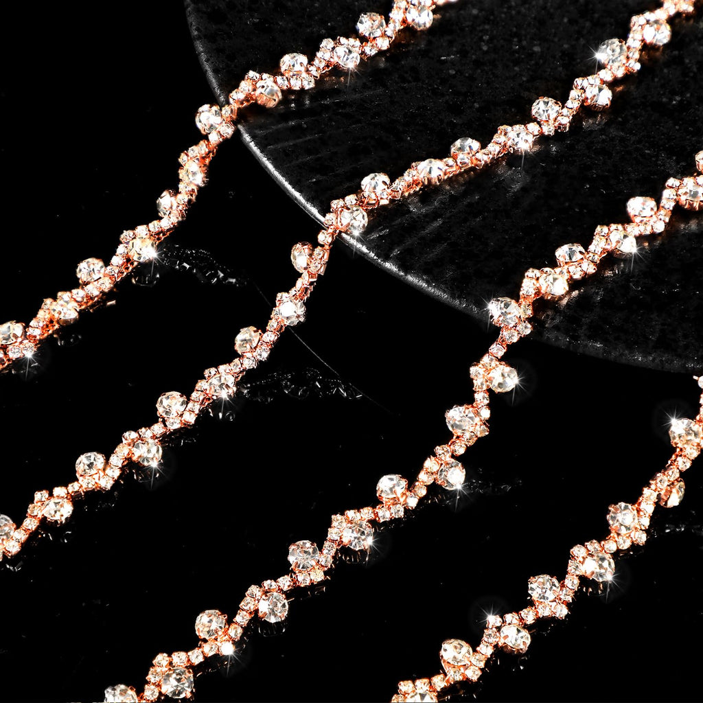 Rhinestone Trim Crystal Chain Sew on for Dress,3 Yards,Rose Gold