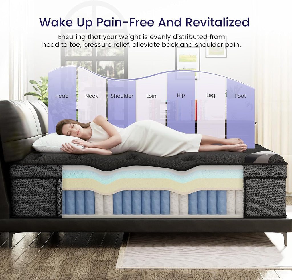 (High-End Upgraded) Luxury 16 Inch King Size Hybrid Mattress in a Box | with Gel Memory Foam & Pocket Springs, 7-Zone