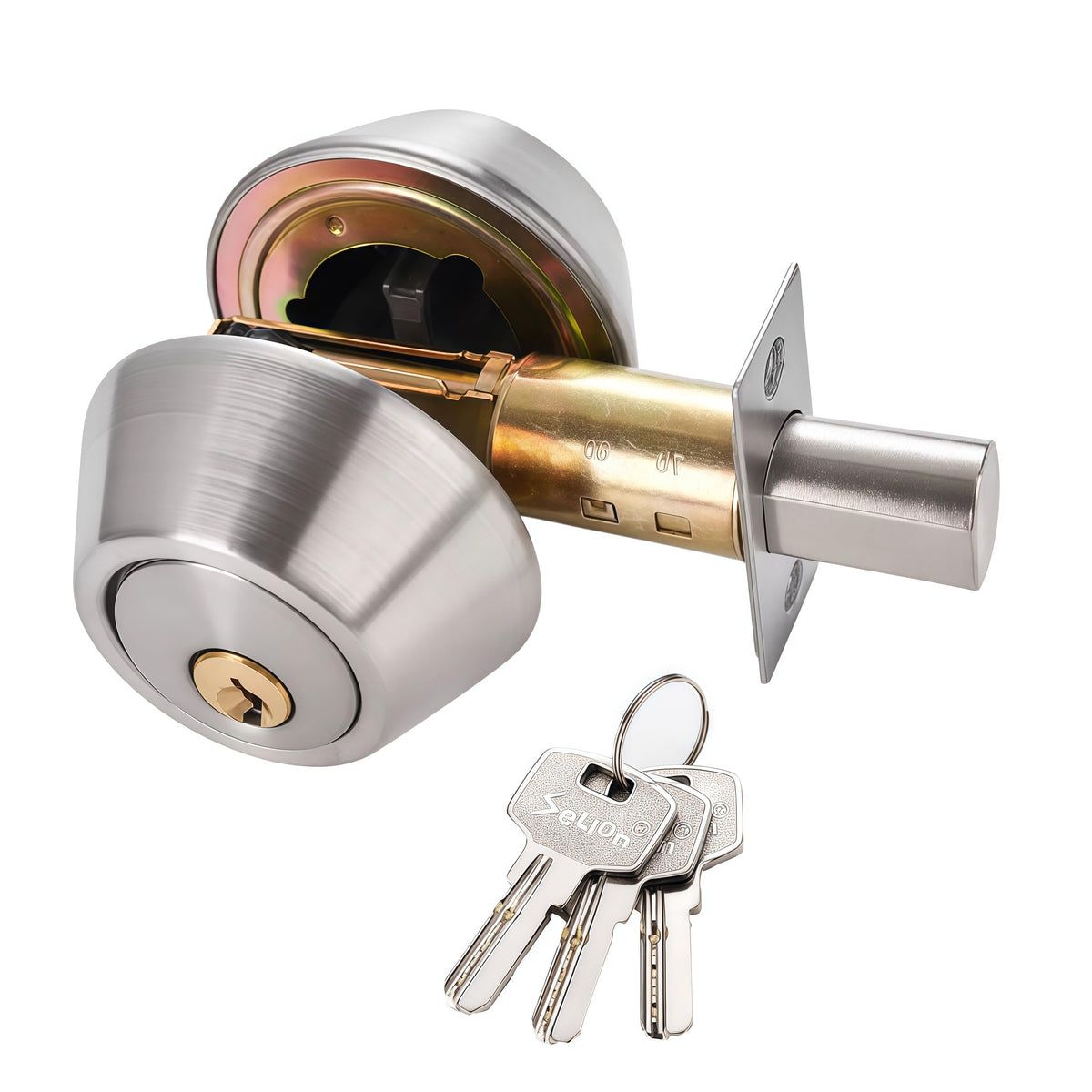 Silver Steel Double-Head Cylinder Deadbolt, keyed 2 Sides