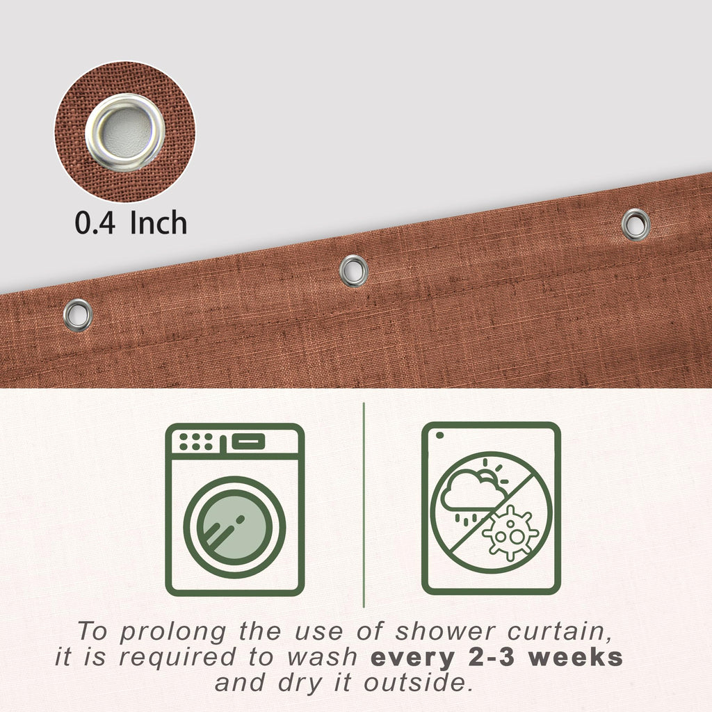 Boho Shower Curtain, Terracotta Rust Colored Linen Fabric Cloth Waterproof Western Bohemian Fall Shower Curtain Set