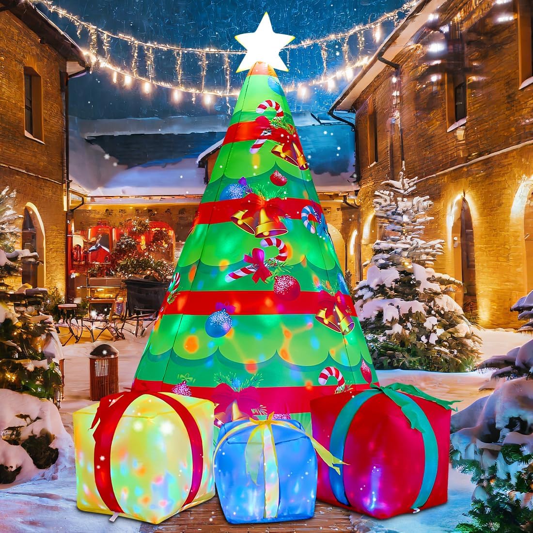 7 FT Christmas Inflatables Tree Outdoor Decorations Blow Up Yard Present Box with Built-in LEDs for Indoor Party