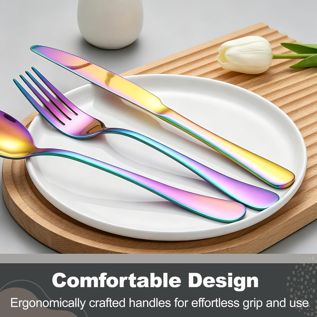 60-Piece Rainbow Flatware Set, Stainless Steel Cutlery Set for 12