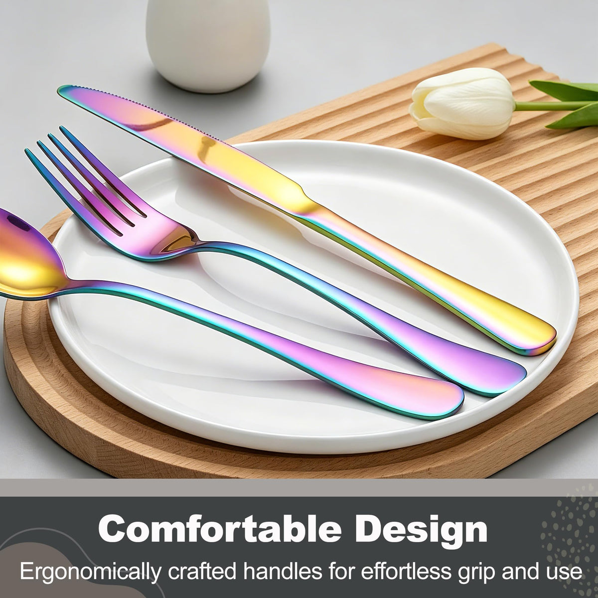60-Piece Rainbow Flatware Set, Stainless Steel Cutlery Set for 12