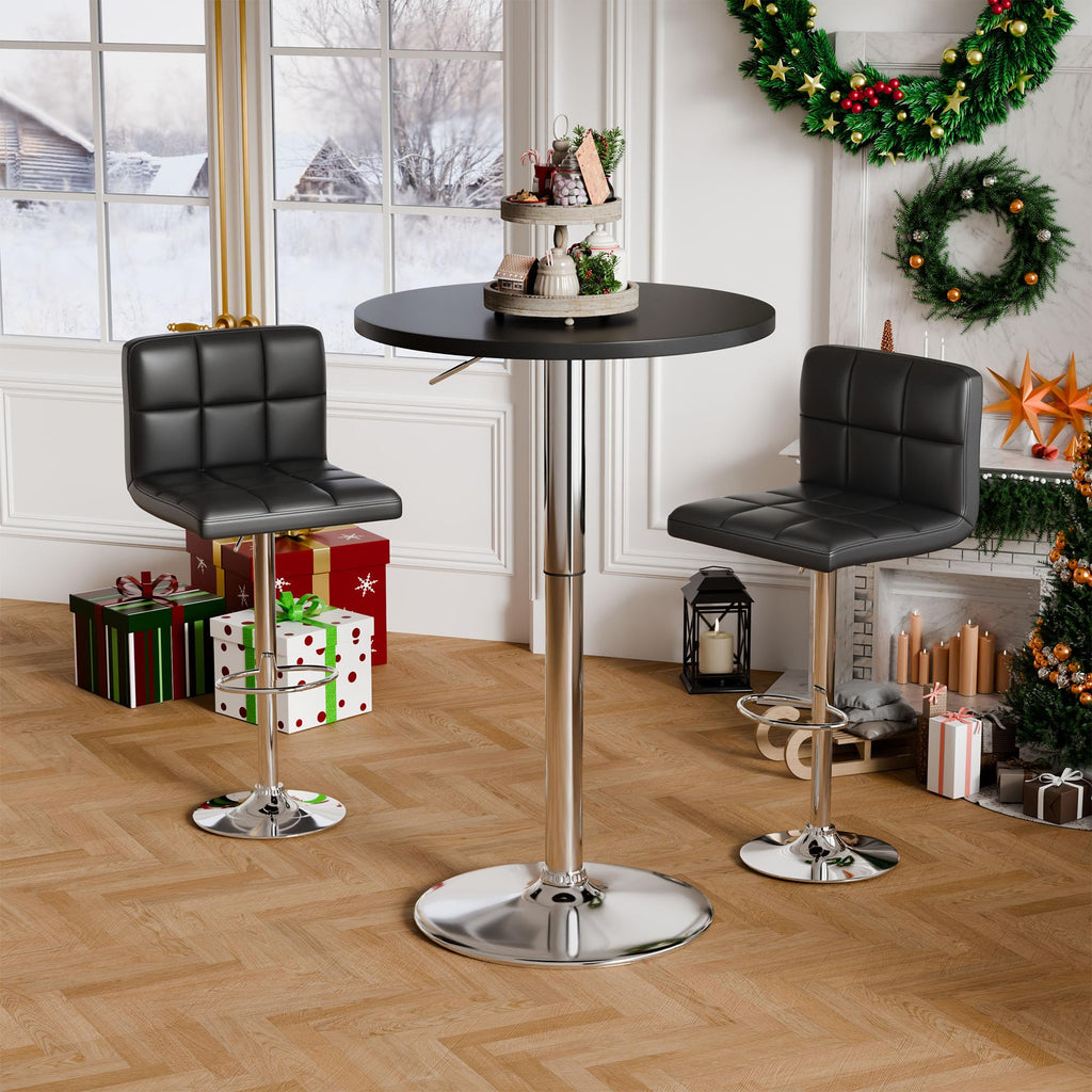 Round Bistro Pub Table 23.6 Inch Height Adjustable 360° Swivel Bar Table Metal Base for Pub, Dining Room, Party (2