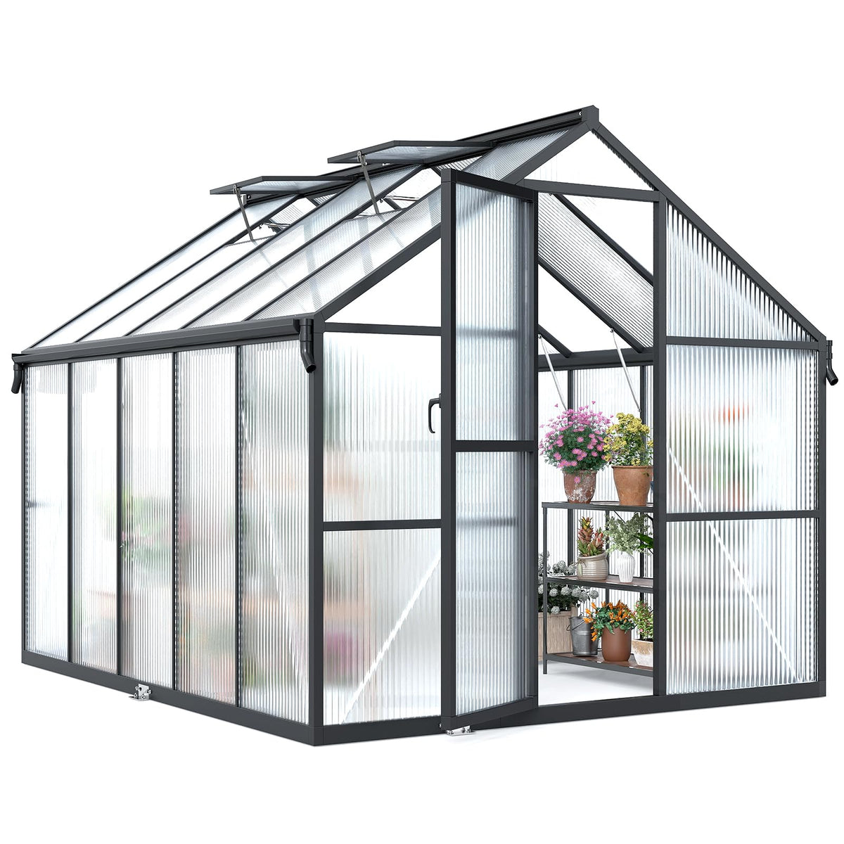 8x10FT Galvanized Steel Greenhouse, Walk-in Green House for Outdoor