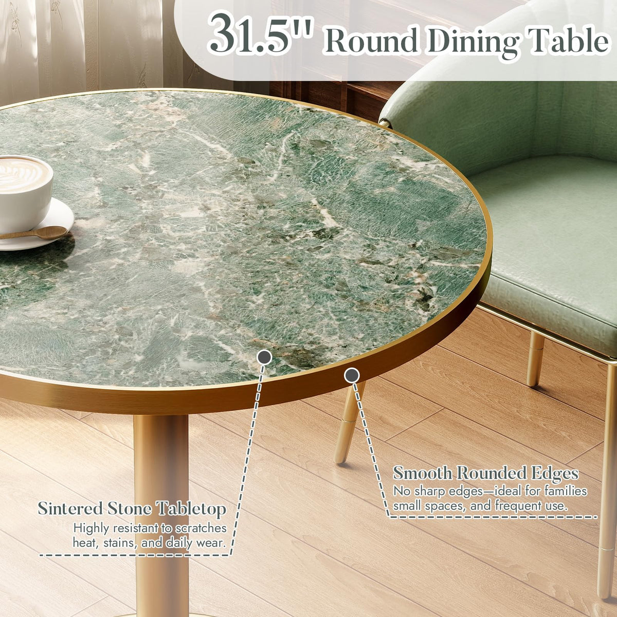 Inspired Saarinen Style 31.5'' Tulip Table, Round Dining Table with Sintered Stone Tabletop