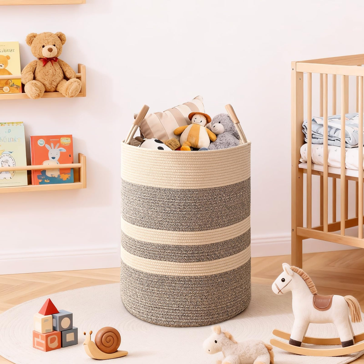 Large Laundry Basket, Laundry Hamper with Leather Handles, 75L Woven Dirty Clothes Hamper, Rope Hampers , Barthroom