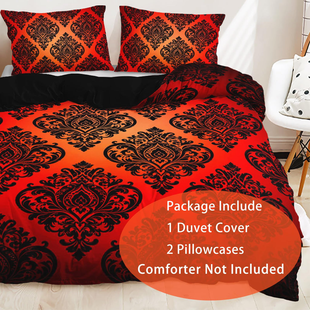 King Crimson Victorian Motifs Bedding Set with 2 Pillowcases, 3 Pieces Featuring 1 Duvet Cover, Soft Microfiber Rich