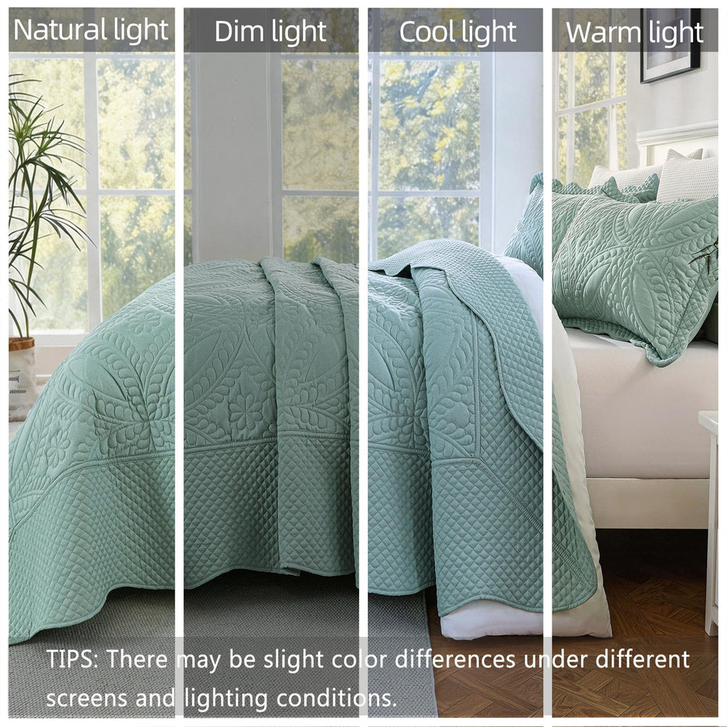 Oversize Bedspread 128"x120", 3 Piece Quilt, Lightweight Aqua Sky Bed Quilt Set for All