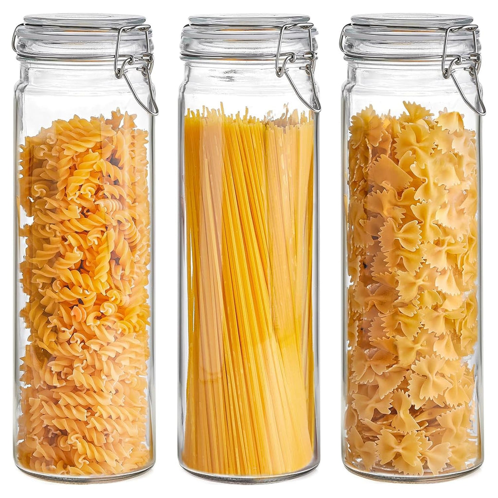 Tall Glass Pasta Containers with Airtight Lids 68 oz 3 Pack Canister