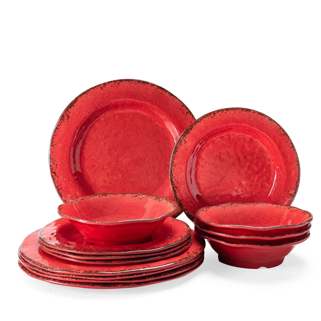 Melamine Dinnerware Sets for 4, 12Pcs Farmhouse Plates and bowls Set