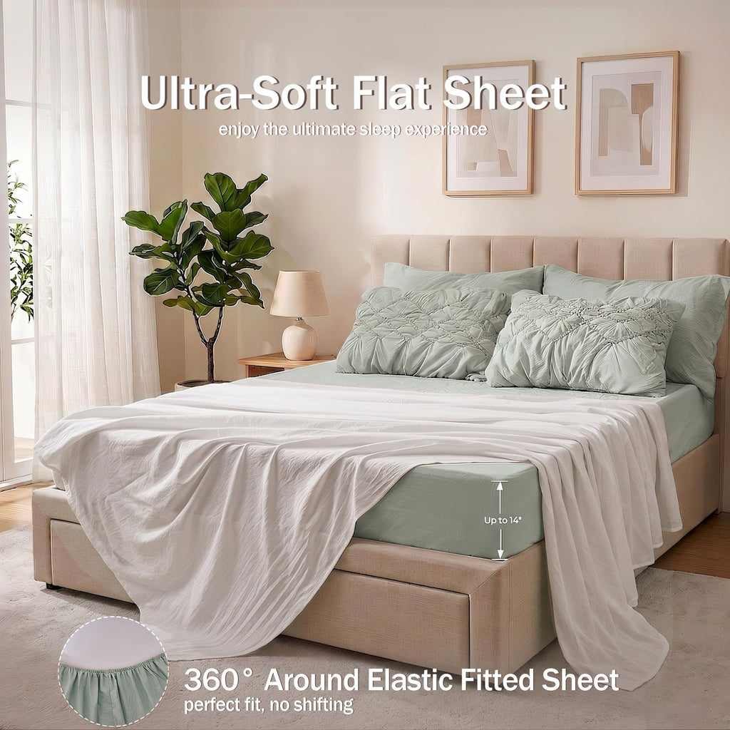 Comforter Set Green, 7-Piece Embroidered, Lightweight