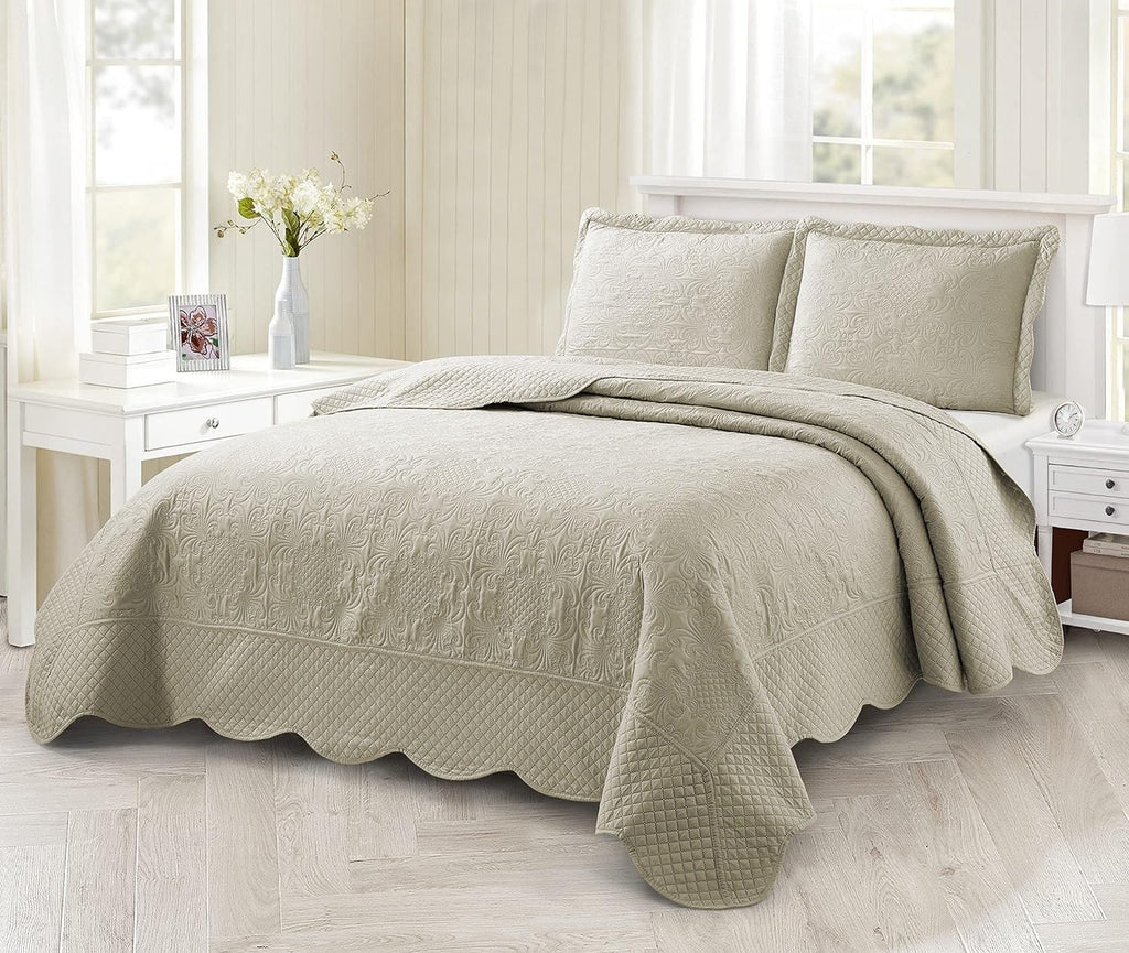 3-Piece Ultrasonic Bedspread Set Coverlet Set Cream Quilt Lightweight Quilt Set Embossed Farmhouse