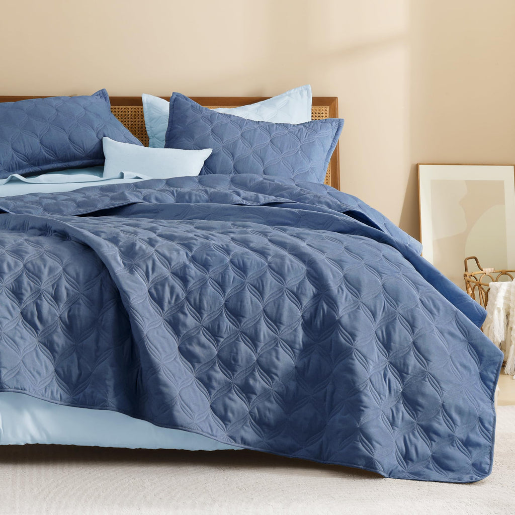 Quilt Bedding Set, 3 Pieces Ocean Blue Bedspreads Set