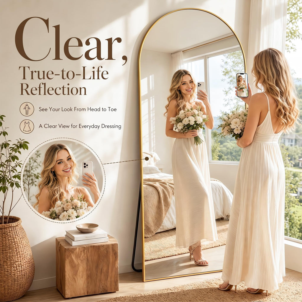 82"x44" Arched Full Length Mirror, Large Floor Mirror, Gold