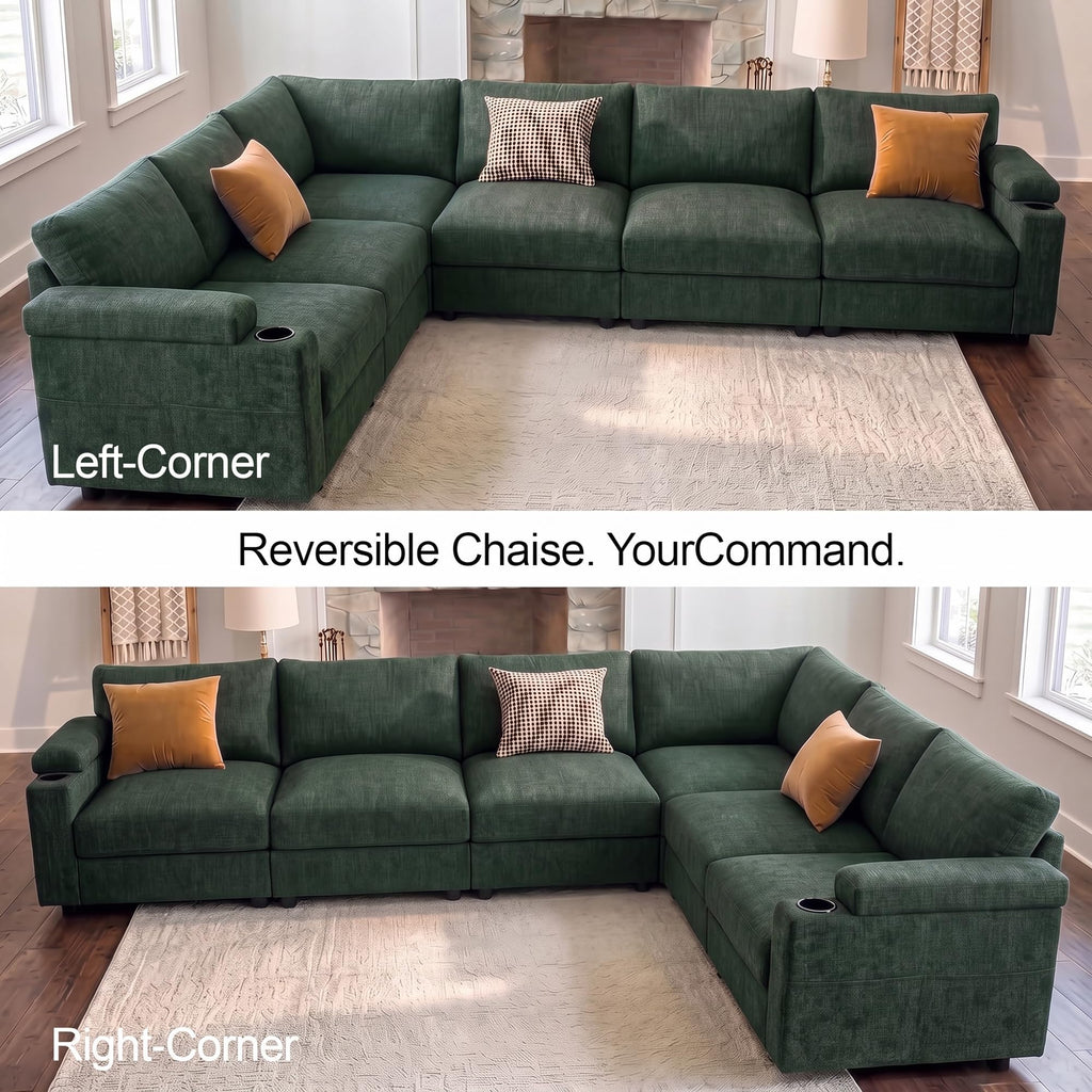 Sectional couches, Oversized Modular Cloud U Shaped Couch, FSC Certified Chenille, Removable Chaise Sofa (Green, U