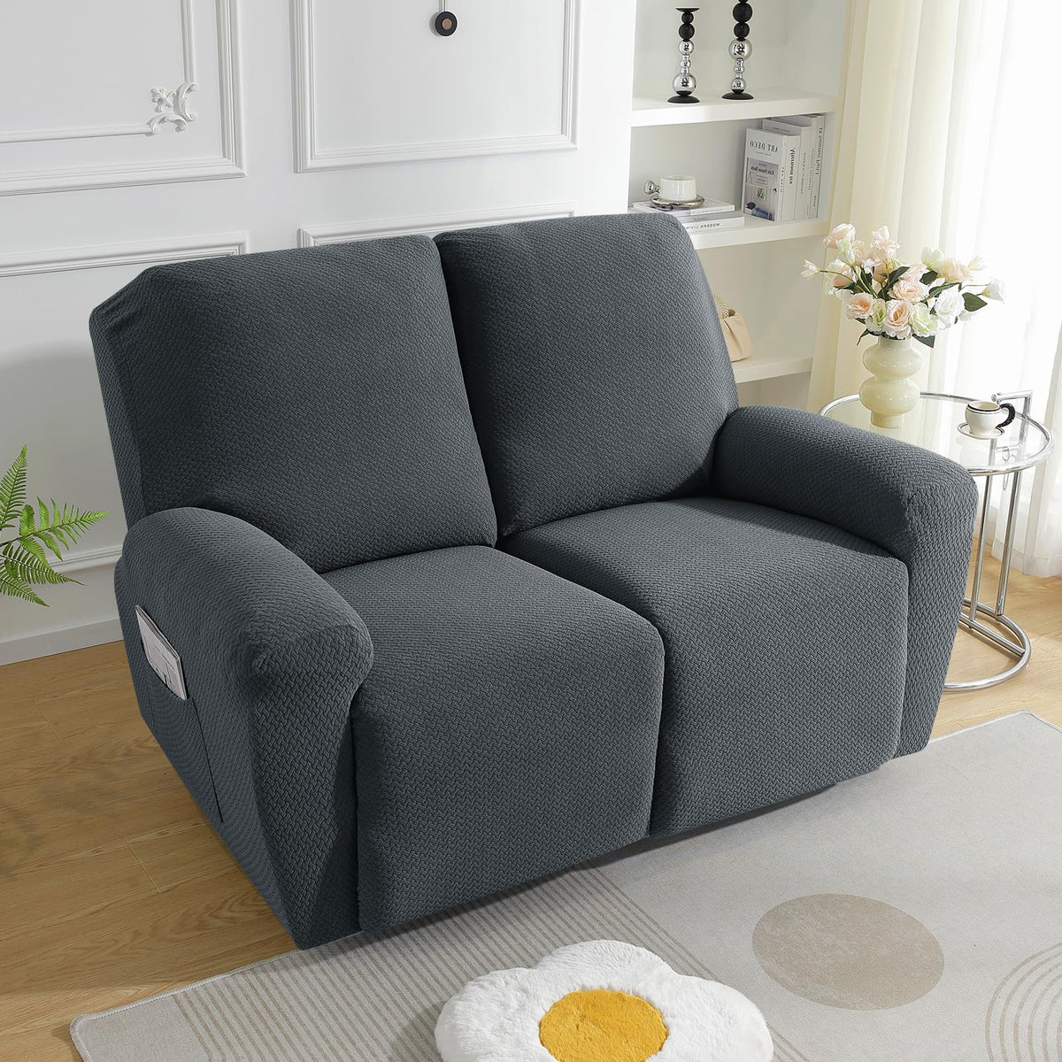 Loveseat Recliner Covers 6-Piece Stretch Jacquard Recliner Sofa Slipcover 2 Seater Washable Reclining Couch Cover