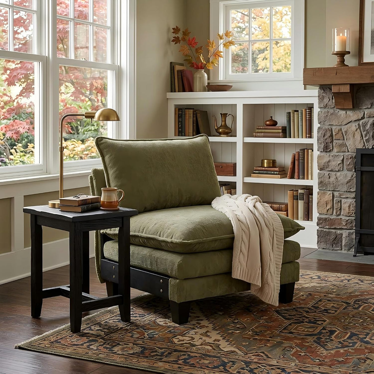 Armless Chenille Accent Chair, Modern Modular Single Sofa Chair, Oversized Upholstered Club Chair , Reading Nook