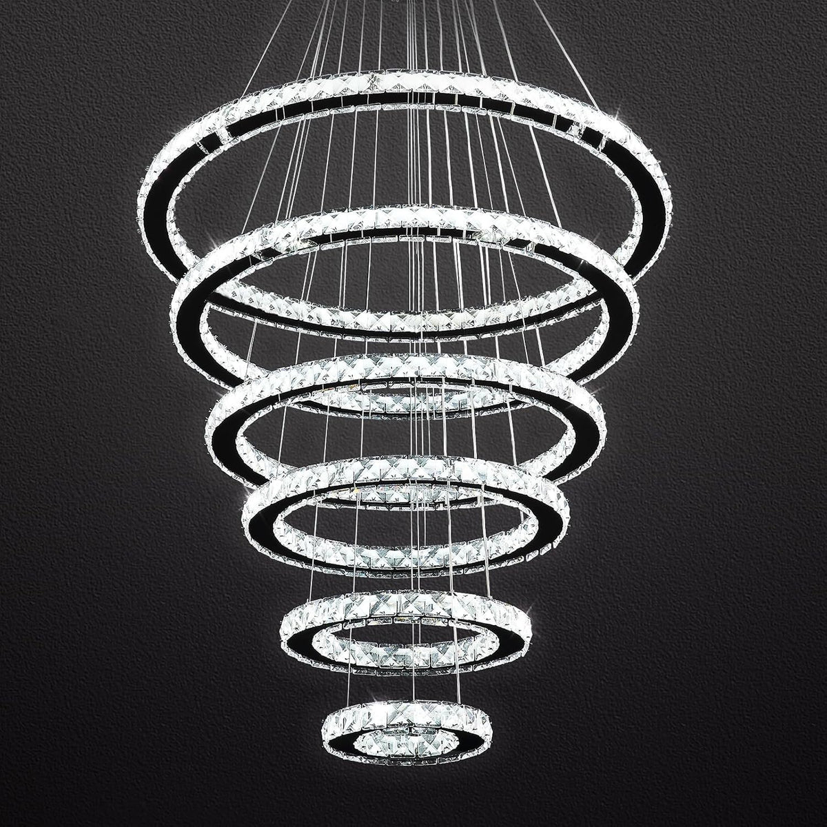 6-Ring Modern Crystal Chandelier for Dining Rooms and Living Rooms