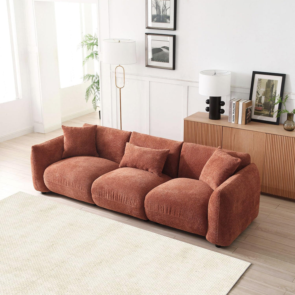 102.36" Modular Sectional Sofa, Modern Back Upholstered Comfy Sofa Couch with 3 Throw Pillows, Teddy Boucle Sofa