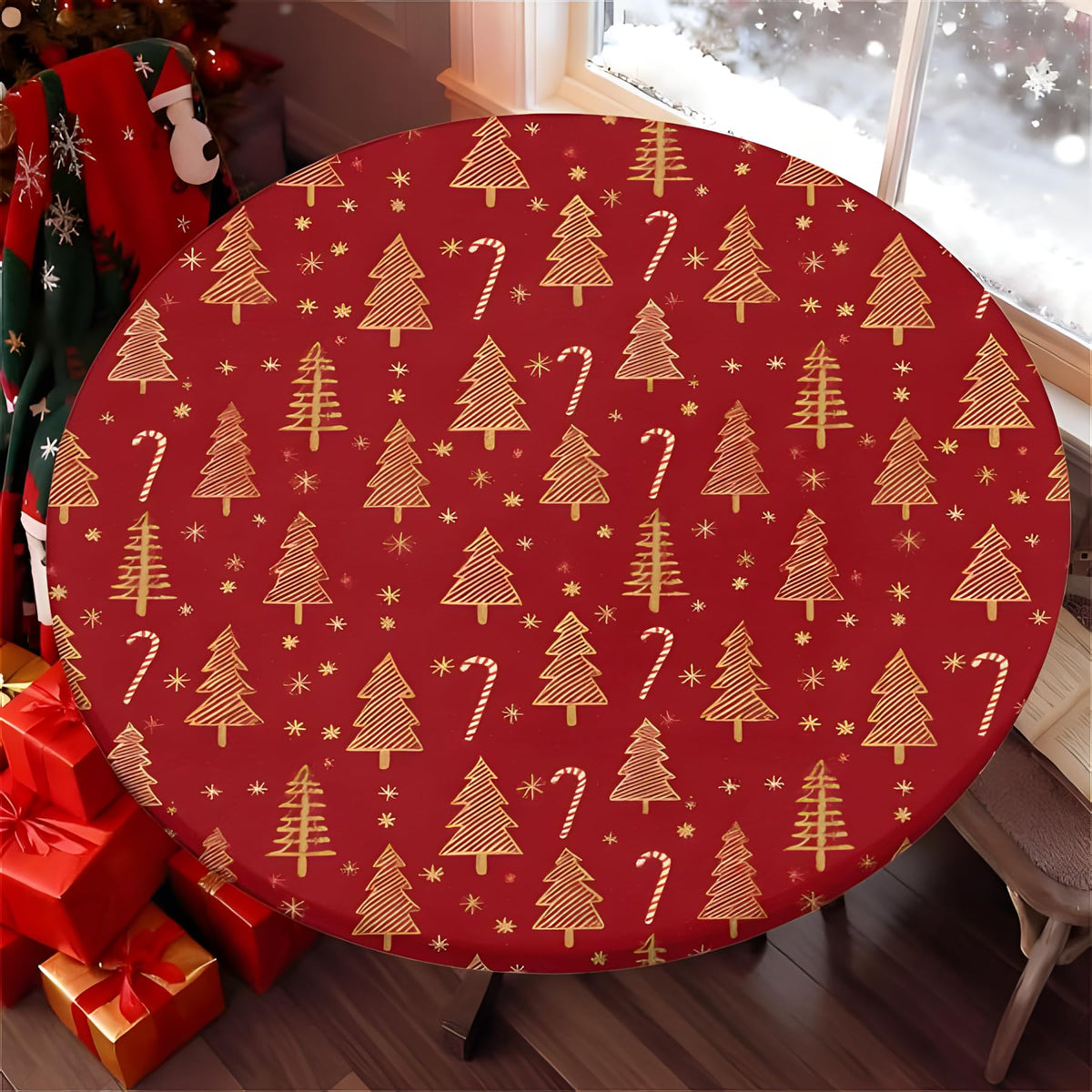 Christmas Tablecloth Round Fitted Tablecloth Fits 37"-44" Tables