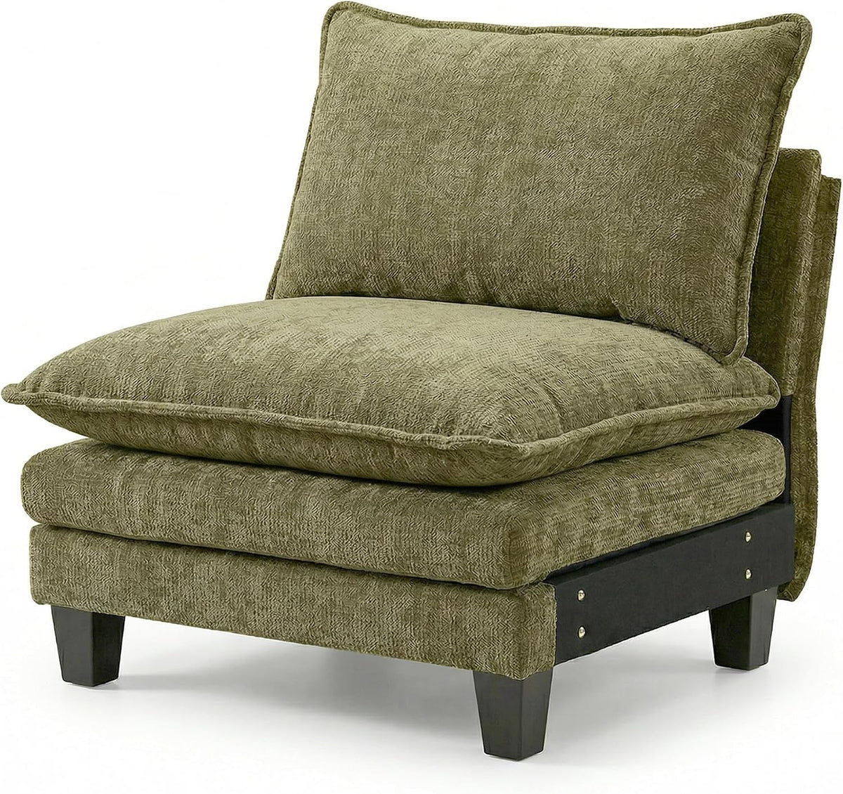 Armless Chenille Accent Chair, Modern Modular Single Sofa Chair, Oversized Upholstered Club Chair , Reading Nook