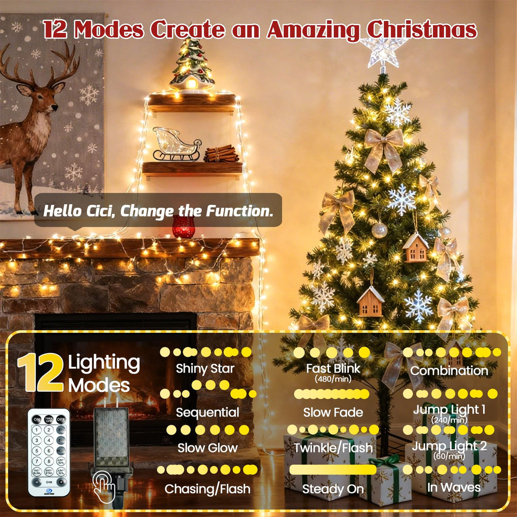 88FT Christmas String Lights Voice Controlled Remote, Warm White